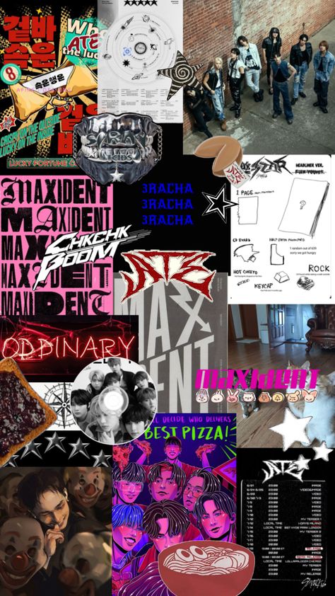 stray kids ate, maxident, 5 stars, oddinary, etc Stray Kids Collage, Kids Collage, Lucky Fortune, Good Pizza, Stray Kids, Collage, Iphone