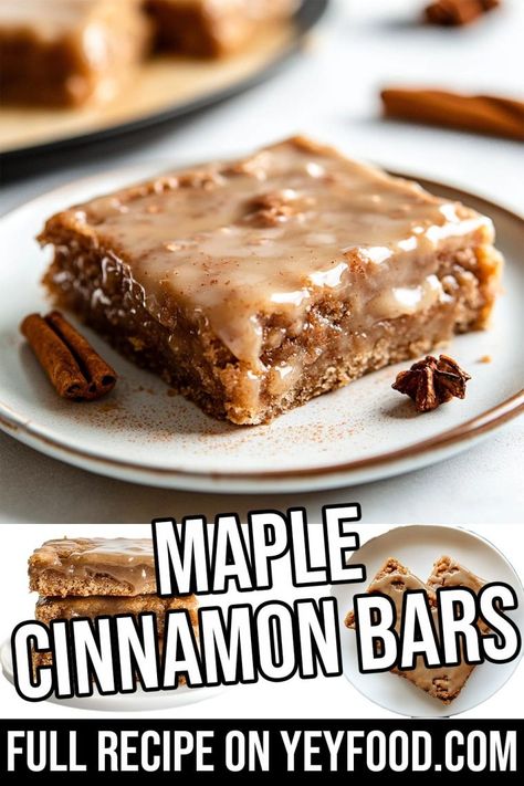 Maple Cinnamon Cake Bars - Yeyfood.com: Recipes, cooking tips, and kitchen hacks for home cooks of all levels Maple Dessert Recipes, Maple Bars Recipe, Maple Desserts, Cinnamon Bread Easy, Cinnamon Bars, Cinnamon Desserts, Maple Bars, Crock Pot Desserts, Cinnamon Cake