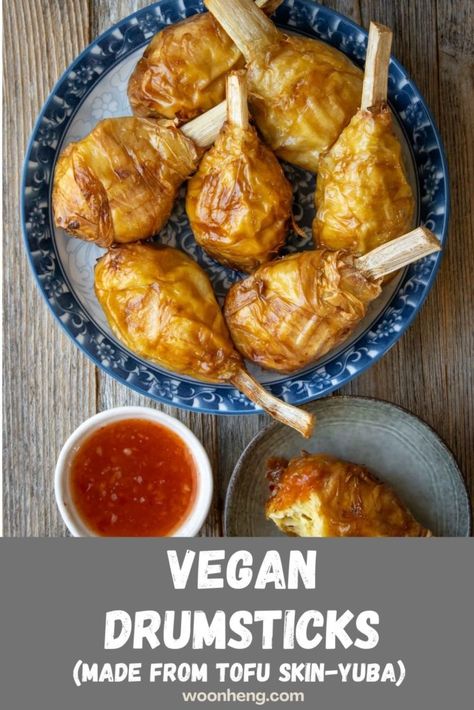 Vegan Chicken Drumsticks, Tofu Skin Recipes, Vegan Drumsticks Recipe, Vegan Drumsticks, Tofu Skin, Vegan Wings, Veggie Dinners, Meals Vegan, Cooking Tofu