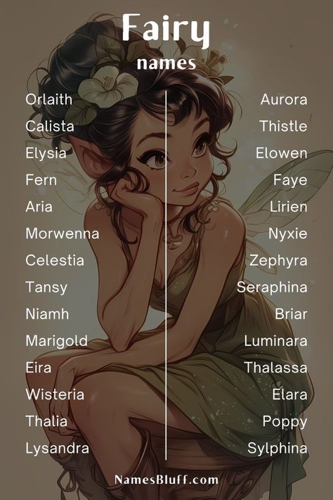 Fairy Type Aesthetic, Name For Fantasy World, Names For Fairies, Earth Names And Meanings, Mythical Last Names, Magic School Names, Fey Names, Magical Last Names, Mythical Girl Names