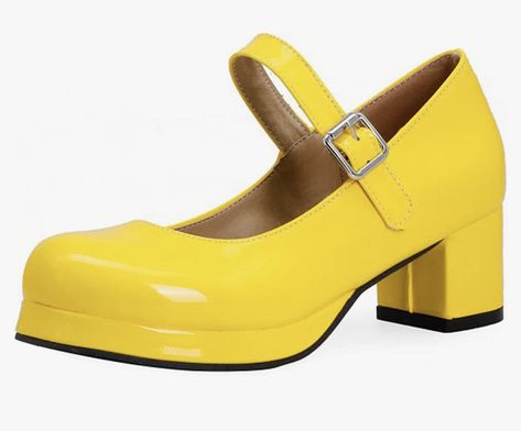 Shoes Yellow, Uniform Dress, Spring Women, Sweet Dress, Mary Jane Shoes, Heel Pumps, High Heel Pumps, Yellow White, High Heel