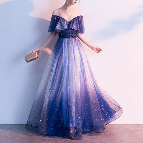 Navy Fairy Falbala Galaxy Maxi Dress SP14454 – SpreePicky Galaxy Wedding Dress, Galaxy Dress, Dress Wedding Party, 파티 드레스, Wedding Party Dress, Blue Tulle, Long Bridesmaid Dress, Pretty Prom Dresses, Fairytale Dress