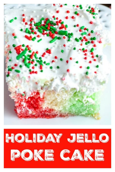 Holiday Jello, Easy Poke Cake, Jello Pudding Recipes, Christmas Jello, Jello Poke Cake, Poke Cake Jello, Jello Dessert, Jello Dessert Recipes, Jello Cake