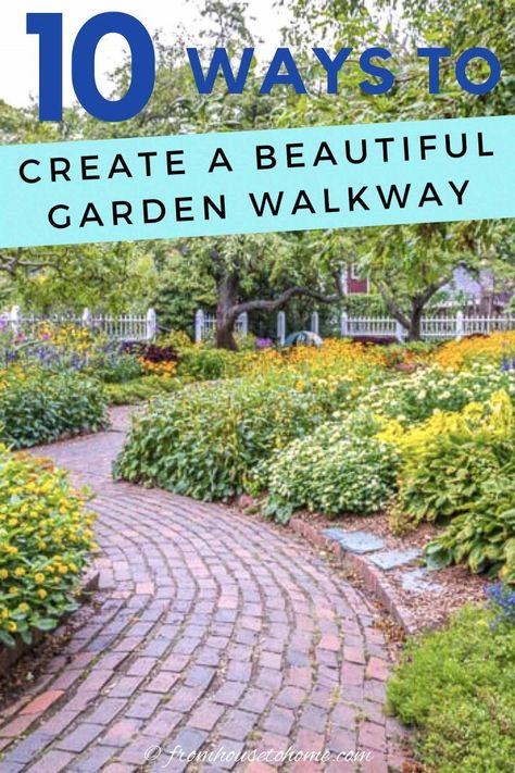 These garden path ideas are awesome! I found some great inspiration for the new gravel walkway with stepping stones I want to install in my front yard. But there's also great ideas for brick, wooden, mulch, grass, stone and flagstone paths and walkways that will fit in any garden design. #fromhousetohome #gardenpaths #pathsandwalkways #walkways #diyprojects #gardendesign Affordable Garden Path, Garden Path Ideas, Gravel Walkway, Beautiful Gardens Landscape, Wood Walkway, Stone Garden Paths, Flagstone Path, Garden Pathways, Backyard Walkway