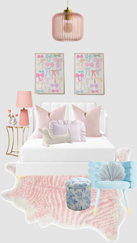 Pink Blue And White Bedroom, Pastel Colour Bedroom, Preppy Coastal Bedroom, Pink And Blue Room, Love Shack Fancy Bedroom, Preppy Teen Bedroom, Sorority Room, Fancy Bedroom, Preppy Bedroom