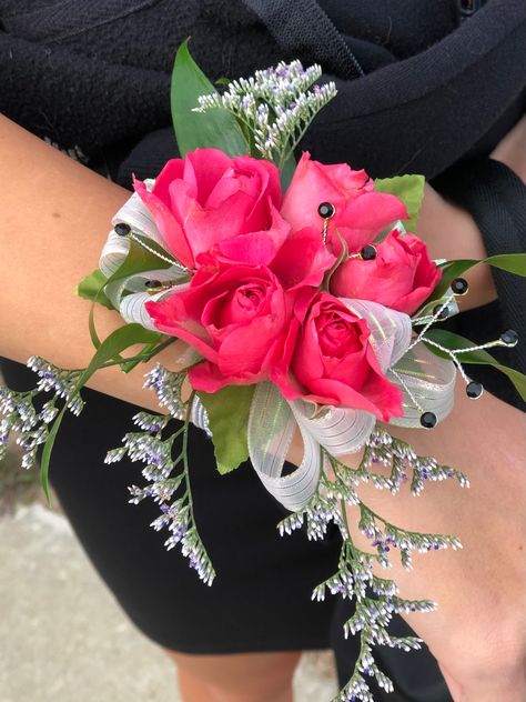 Hot Pink Corsage And Boutonniere, Hot Pink Corsage, Prom Flowers Corsage, Senior Hoco, Prom Planning, Prom Corsage And Boutonniere, Homecoming Corsage, Corsage And Boutonniere Set, Corsage And Boutonniere