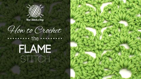 How to Crochet the Flame Stitch Crochet Thermal Stitch, New Stitch A Day, Thermal Stitch, Yarn Stitches, Crochet Stitches Motif, Cluster Stitch, Crochet Stitch Patterns, Knot Pattern, Crochet Videos Tutorials