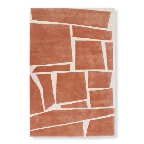 Cubist Hand Tufted Geometric Rug Queen Bed Rug, Natural Fiber Rugs, Area Rug Sizes, Geometric Area Rug, Silk Rug, Ivory Rug, Abstract Rug, Brick Red, Hand Tufted Rugs