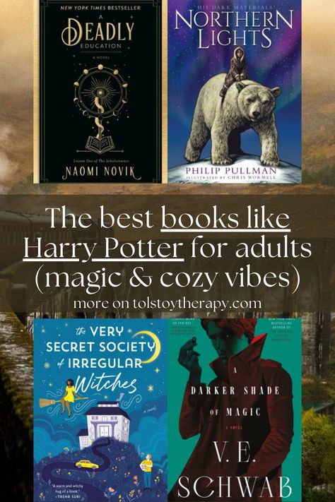 books like harry potter – a deadly education, northern lights, the very secret society of irregular witches, and a darker side of magic Books Like Harry Potter For Adults, Best Trilogy Books, Books To Read If You Like Harry Potter, Cozy Fantasy Books, Books Like Harry Potter, You're A Wizard Harry, Harry Potter Vibes, Wizarding Schools, Cozy Books