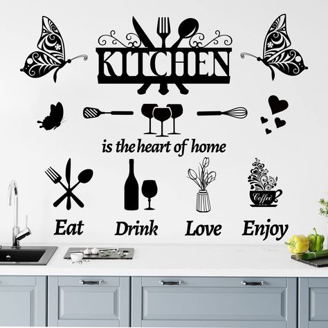 Large Kitchen Wall, Dining Room Quotes, Restaurant Quotes, Warm Quotes, Quotes Kitchen, Glass Knife, Kitchen Wall Quotes, Butterfly Vase, Diy Wall Design