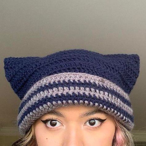 I might be biased but you should probably buy this on Depop 👍 https://depop.app.link/BsTSgL2mAnb Cat Beanie Design, Knitted Beanie With Ears, Cat Ear Knit Hat, Knitted Hat With Ears, Cat Ear Beanie Crochet Pattern, Cat Ear Crochet Hat, Cat Beanies, Crochet Cat Ear Beanie, Crochet Cat Beanie