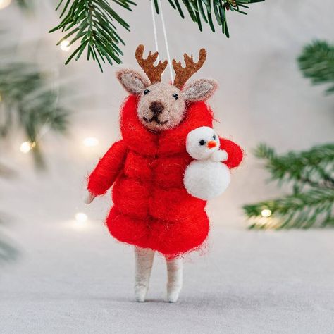 Felted Woodland Animals, Felted Christmas Decorations, Christmas Felt Decorations, Felted Christmas Ornaments, Felted Reindeer, Woodland Animal Christmas, Christmas Felt Ornaments, Christmas Fair Ideas, Needle Felted Ornaments