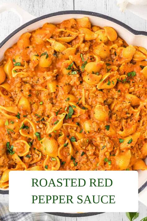 Roasted Red Pepper Sauce Red Pepper Cream Sauce Pasta, Roasted Red Pepper Alfredo Sauce, Pasta Red Pepper, Roasted Red Pepper Pasta With Chicken, Roasted Red Pepper Pasta Healthy, Creamy Roasted Red Pepper Pasta, Creamy Roasted Red Pepper Sauce, Red Pepper Pasta Sauce, Roasted Grape Tomatoes