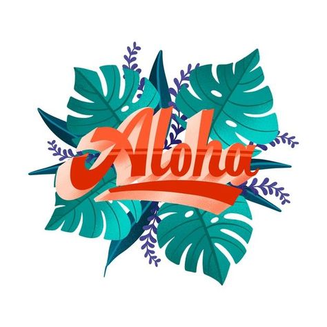 Tropical lettering with leaves and flowers. Download it at freepik.com! #freepik #vector #hawaii #aloha #hawaiibackground #flower Tropical Lettering, Tropical Leaves Illustration, Flowers Tropical, Aloha Friday, Hawaii Party, Hand Painted Denim Jacket, Today's Quote, Hawaii Aloha, Finish Strong