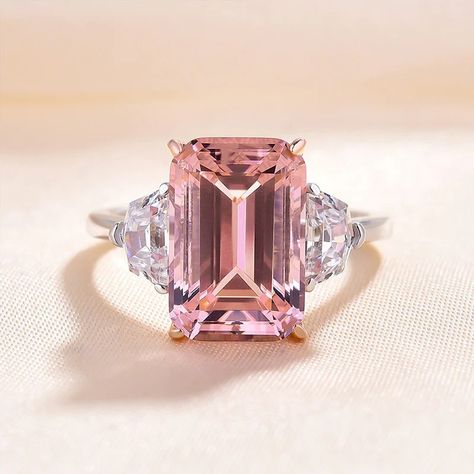 Pink Emerald, 3 Stone Engagement Rings, Pink Sapphire Ring, Gold Statement Ring, Sparkly Things, Moissanite Wedding Rings, Three Stone Engagement, Three Stone Engagement Rings, Stone Engagement Rings