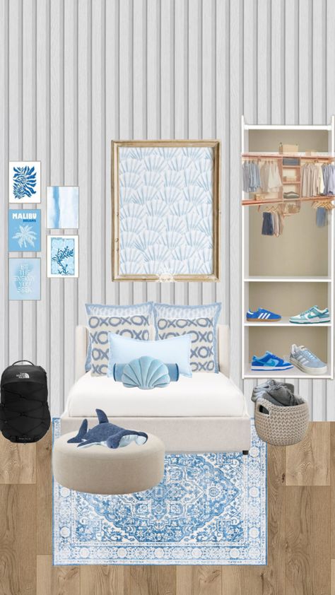 #coastal#blue#room#bedroom#room inspo#cutiee Blue Preppy Bedroom, Teen Bedroom Lights, Light Blue Bedroom Ideas, Blue Room Ideas, Blue Coastal Bedroom, Room Layout Design, Light Blue Bedroom, Preppy Bedroom, Coastal Room