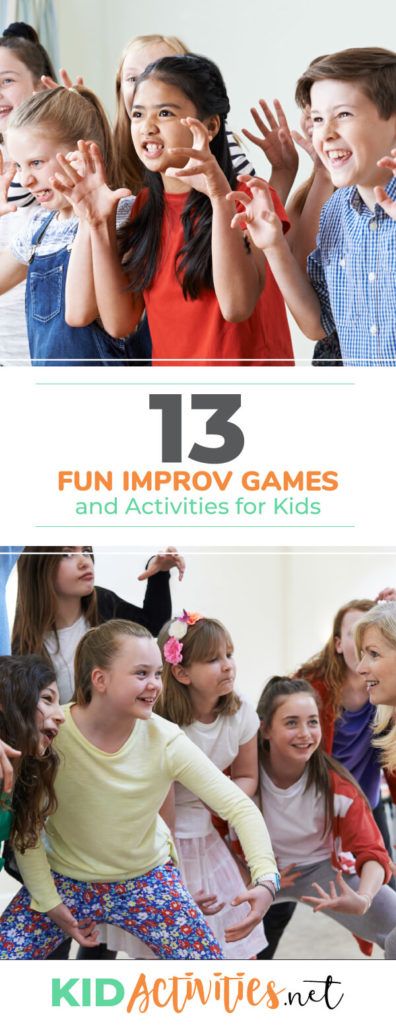 A collection of fun improv games and activities for kids. These are great for any drama program. Plenty of fun and entertainment are sure to ensue.#kidactivities #kidgames #activitiesforkids #funforkids #ideasforkids Improv Games For Kids, Drama Games For Kids, Fitness Games For Kids, Improv Games, Christmas Drama, Acting Exercises, Drama For Kids, Games For Preschool, Theatre Games