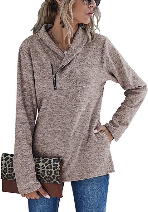 Sweatshirt Women Casual, Long Sleeve Sweaters, Sweatshirts For Women, Cowl Neck Sweatshirt, Outwear Women, Shirt Blouses Tops, Quarter Zip Sweatshirt, Light Sweater, Pullover Shirt