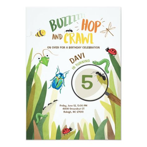 Insect Party, Bug Hunt, Kids Birthday Invitation, Insects Theme, Bug Boy, Printable Invitation Templates, Birthday Invitations Kids, Bugs And Insects, 2nd Birthday Parties