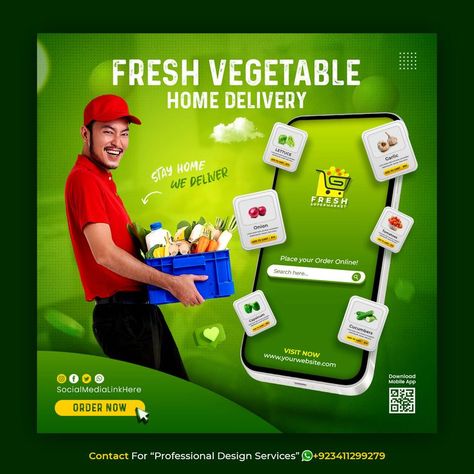 Contact for “Professional Design Service” +923222792472 (whatsapp) Creative concept social media instagram post for Online Food Delivery template Contact For #freepik #creative #banner #post #template #delivery #food #grocery #fruit #vegetable Food Delivery App Creative Ads, Grocery Banner, Delivery Service Design, Fruit Grocery, Vegetable Delivery, Delivery Food, Food Grocery, App Promotion, Window Display Design