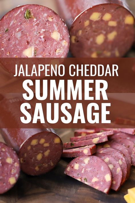 jalapeno cheddar venison summer sausage Deer Summer Sausage, Venison Summer Sausage, Venison Summer Sausage Recipe, Homemade Summer Sausage, Deer Jerky Recipe, Venison Sausage Recipes, Summer Sausage Recipes, Sausage Making Recipes, Venison Meat