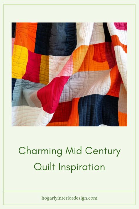 Engaging pin showcasing Mid Century modern quilts. Ideas to spruce up your home with vibrant quilt patterns and colorful textiles using one inspiring image. Retro Quilt Mid Century, Mid Century Modern Quilt Patterns, Mid Century Modern Quilt, Dining Room Colour Schemes, Retro Quilt, Cozy Textiles, Sleek Decor, Bedroom Colour Palette, Lush Decor