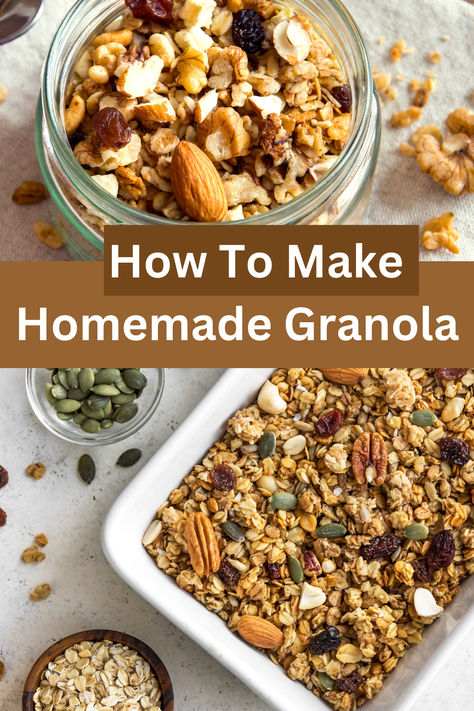 This is the ultimate homemade granola recipe, crafted with simple pantry staples like oats, honey, coconut, pecans, and warm spices. Perfect for snacking, breakfast, or dessert, this granola is easy to customize with your favorite mix-ins. Follow the foolproof instructions for delicious, crunchy homemade granola every time! What To Eat With Granola, Home Made Granola Recipe, Holiday Granola, Air Fryer Granola, Crunchy Granola Recipe, Home Made Granola, How To Make Granola, Easy Granola Recipe, Homemade Granola Recipe