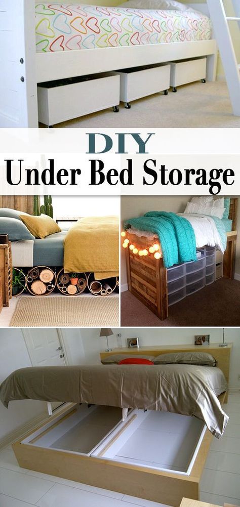 DIY Under Bed Storage • When storage is tight, use these creative solutions to organizing your home right! Bed Storage Diy, Under Bed Storage Diy, Diy Under Bed Storage, Under Bed Storage Ideas, Bed Storage Ideas, Diy Storage Bed, Storage Diy, Decoration Inspiration, Under Bed