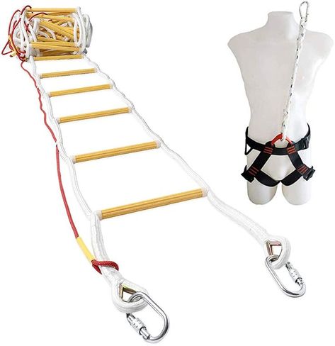 ISOP Emergency Fire Escape Ladder 32 ft (10 m) Flame Resistant Safety Rope Ladder with Safety Cord & Harness - Reusable - Weight Capacity up to 2000 Pounds Preparedness Plan, Fire Escape Ladder, Emergency Preparedness Plan, Escape Ladder, Security Belt, Rope Ladder, Fire Escape, Emergency Plan, Fire Safety