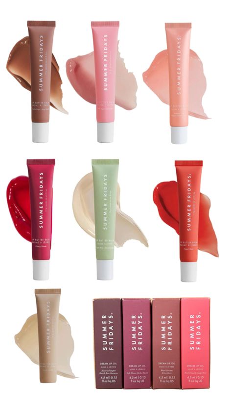 Summer fridays lip balm collage Summer Fridays Lip Balm Collection, Sephora Summer Fridays, Summer Friday Lip Balm, Summer Fridays Lip Balm, Summer Fridays Lip, Summer Friday, Lips Essentials, Preppy Makeup, Sephora Skin Care