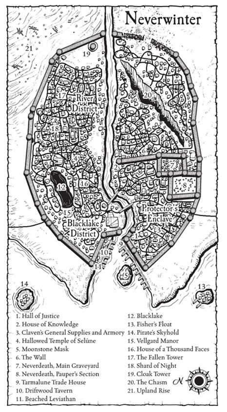 Map in Neverwinter Neverwinter Map, Dnd Buildings, Dnd Places, Dnd Encounters, Dm Ideas, Dungeons And Dragons Rules, Fantasy Settings, Fantasy Cities, Map Diagram