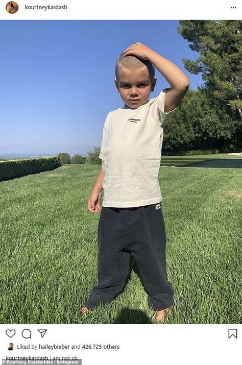 New look: Kourtney Kardashian has declared she is 'not OK' after revealing her son Reign D... Kourtney Kardashian Instagram, Reign Disick, Jenner Kids, Waist Length Hair, Kardashian Kids, Kardashian Family, Scott Disick, Popsugar Beauty, New Haircuts