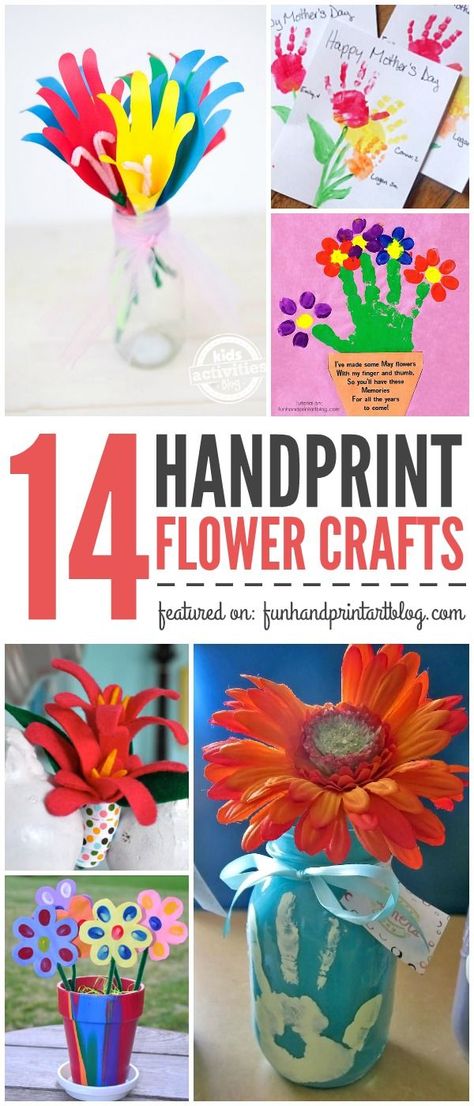 14 Handprint Flower Crafts for SPring, Mother's Day, or Grandparent's Day Handprint Flower, Hanging Paper Craft, Wall Hanging Paper Craft, Craft For Home Decoration, Fingerprint Heart, Craft Box Subscription, Footprint Craft, Father's Day Activities, Winter Paper