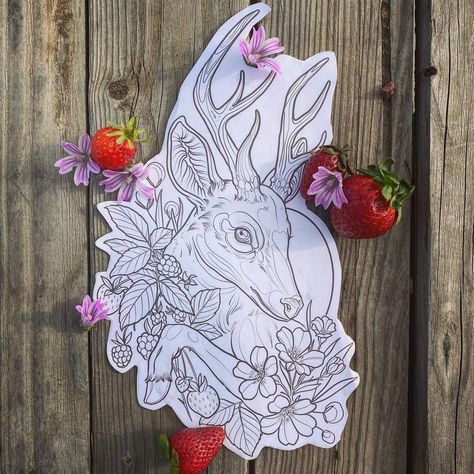 𝕷𝖆𝖗𝖆 𝕳𝖆𝖑𝖑𝖔𝖓 𝕿𝖆𝖙𝖙𝖔𝖔𝖘 on Instagram: “TAKEN • Deer and Berries • 🍓 so happy to be doing this one. As my customer is a chef I wanted to decorate it with Malva flowers a plant…” Flower And Berry Tattoo, Berries And Flowers Tattoo, Neo Traditional Deer Tattoo, Animal Back Tattoo, Berries Tattoo, Baby Deer Tattoo, Woodland Tattoo, Berry Tattoo, Blackberry Tattoo