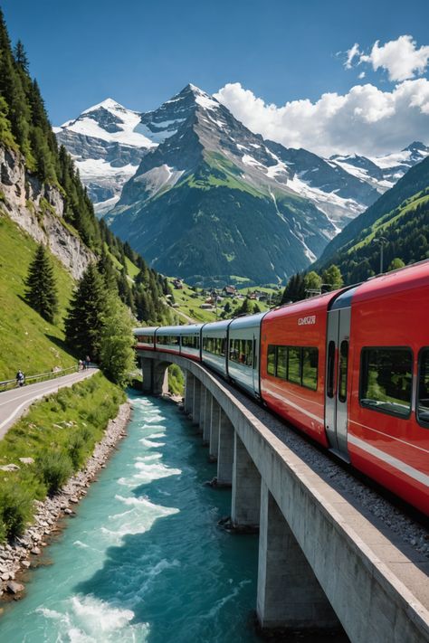 Glacier Express: Scenic Swiss Rail Adventure Swiss Alps Train Ride, Glacier Express Switzerland Trains, Glacier Express Switzerland, Swiss Country, Aesthetic Switzerland, Swiss Train, Glacier Express, Switzerland Photography, Bernina Express