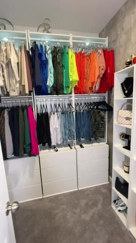 CLOSET HACK!!! The 1st to use @target drawers with the shelves and it... | Target Bookshelf Closet | TikTok Bookshelf Clothes Storage, Closet Ideas With Bookshelves, White Closet Shelves, Room Essentials Bookcase Hack, Rental Closet Hacks, Target Shelves In Closet, Diy Closet With Dresser, Target Bookshelf Closet Organization, Book Shelf Closet Ideas