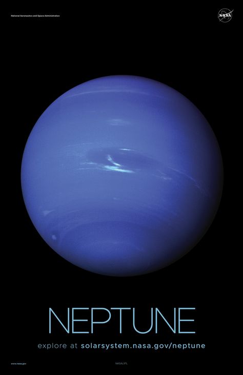 Neptune Poster - Version A | NASA Solar System Exploration Nasa Planet Posters, Neptune Planet Aesthetic, Planets Neptune, Neptune Poster, Neptune Color, Nasa Planets, Planet Pictures, Neptune Planet, Nasa Solar System