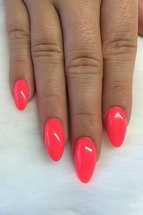 Coral Acrylic Nails, Bright Summer Acrylic Nails, Summer Nails Almond, 2019 Nails, Nails Shape, Nails Bright, Nails Chrome, Coral Nails, Gelish Nails