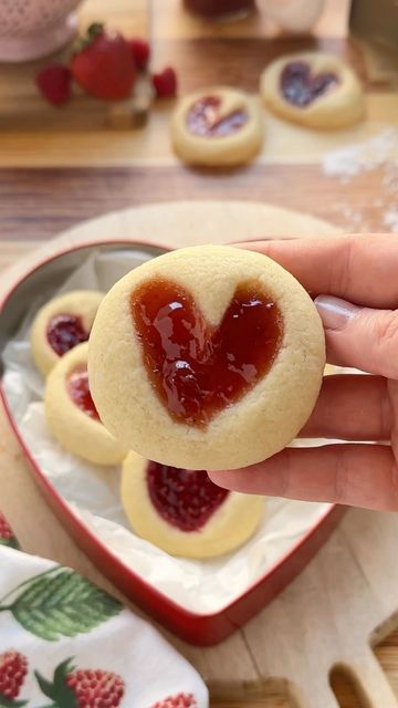 White Lily on Instagram: "We’re so excited for Valentine’s Day! These incredibly easy Heart Thumbprint Cookies are the perfect way to celebrate! They’re unbelievably soft, mildly sweet, and the jam adds perfect flavor! We can’t wait to share these cuties with our loved ones. You can find the full recipe for these Heart Thumbprint Cookies below.👇️⁠ ⁠ ✨Don’t forget to save this recipe for later!✨⁠ ⁠ Ingredients:⁠ • 1/2 cup unsalted butter, softened⁠ • 1/3 cup granulated sugar⁠ • 1 egg yolk, room Sweetened Condensed Milk Pound Cake, Heart Thumbprint Cookies, Condensed Milk Pound Cake, Heart Thumbprint, Raspberry Thumbprint Cookies, Heart Sugar Cookie, Cheese Pound Cake, Thumbprint Cookies Recipe, Raspberry Preserves