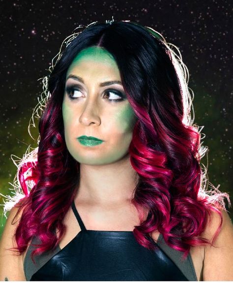 Gamora Makeup, Halloween Vegas, Gamora Costume, Guardians Of The Galaxy Gamora, Halloween Hairstyles, The Hunger Games Mockingjay, Galaxy Makeup, Hunger Games Mockingjay, Cute Couple Halloween Costumes