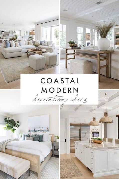 Beautiful modern coastal decorating ideas to bring a touch of fresh, elevated coastal style to your living room, kitchen, bedroom, and home for 2024 - coastal modern living room - modern coastal interior design - coastal decor ideas Modern Coastal Living Room Ideas, Coastal Modern Living Room, Modern Coastal Interior, Modern Decorating Ideas, Coastal Decorating Ideas, Modern Coastal Interior Design, Modern Coastal Living Room, Coastal Interior Design, Modern Decorating