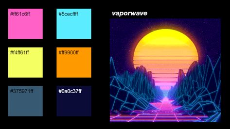 Vaporwave Colour Palette, Retro Futuristic Color Palette, Retro Space Color Palette, Vapor Wave Color Palette, Retro Game Color Palette, Synthwave Color Palette, Vaporwave Office, Cyberpunk Color Palette, Vaporwave Color Palette