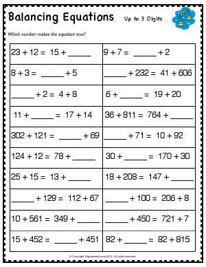 Preview image for worksheet with title Balancing Equations - Up to 3-Digits Balancing Equations 3rd Grade, Balancing Equations 2nd Grade, Balanced Math, Third Grade Math Worksheets, Balancing Equations, Math Expressions, Everyday Math, 4th Grade Math Worksheets, Grade 6 Math