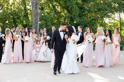 Blush Black Bridesmaid Dresses, Pink Bridesmaid Dresses And Black Suits, Black White And Light Pink Wedding, Blushing Pink Bridesmaid Dresses, Wedding Flowers Black, Quarry Wedding, Bridesmaid Dresses White, Light Pink Bridesmaid Dresses, Blush Pink Bridesmaid Dresses