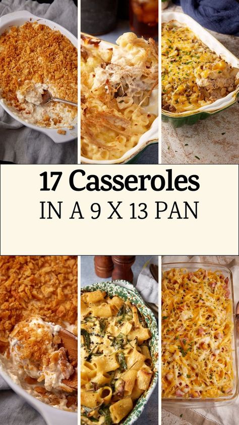 A collage of 9 x 13 casseroles. Delicious Casseroles, Ham And Potato Casserole, Comforting Meals, Cozy Dinners, Cheesy Ham, Tamale Pie, Comfort Food Southern, Yummy Casseroles, Dinner Plan