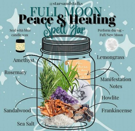 Moon Spell Jar, Healing Spell Jar, Full Moon Spells, Healing Spell, Witches Jar, Wicca Recipes, Peace And Healing, Witchcraft Spells For Beginners, Moon Spells