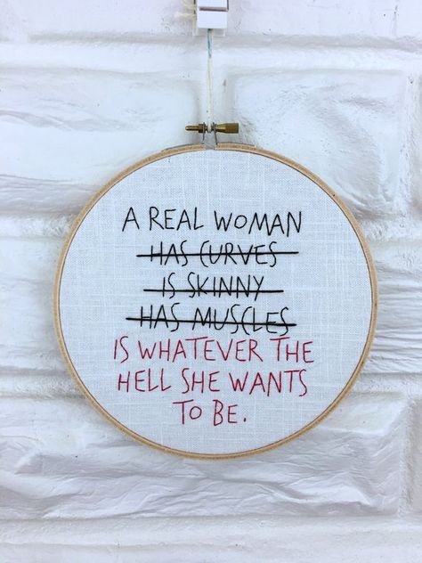 Real Woman Hand Embroidered Feminist Wall Art Gift under 40 Embroidery Hoop Girl Power Strong Women Feminist Crafts, Feminist Embroidery, Feminist Wall Art, A Real Woman, Needlepoint Ideas, Embroidered Wall Art, Cross Stitch Quotes, Embroidery Hoop Wall Art, Woman Hand