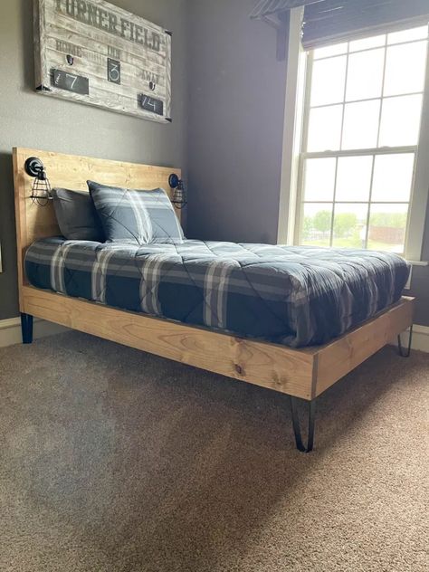 Full Bed Frame Diy, Diy Full Size Bed Frame, Free Furniture Plans, Rustic Bed Frame, Bed Frame Plans, Shanty 2 Chic, Full Size Bed Frame, Full Bed Frame, Diy Bed Frame