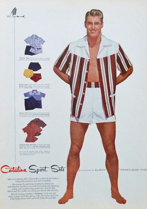 Catalina 1954 Catalina Swimwear, 70s Mens Fashion, 1950s Mens Fashion, 70s Men, 1950s Mens, Vintage Fashion 1950s, Fashion 1950s, Guys Clothing Styles, Swimwear Fashion