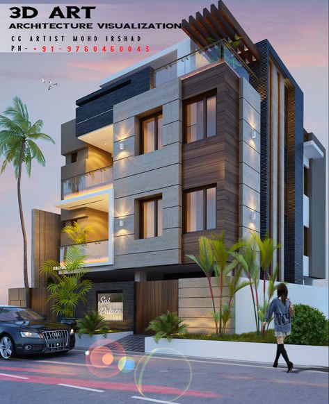 Corner Building Elevation, Luxury House Elevation, Modern Roof Design, Small Apartment Building Design, Freelance Architect, Single Floor House Design, House Outer Design, Facade Architecture Design, Residential Building Design